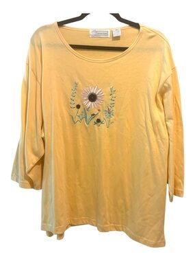 Extra Shenanigans Womens Plus Sz 3x Top Butter Yellow Embroidered Grandmacore